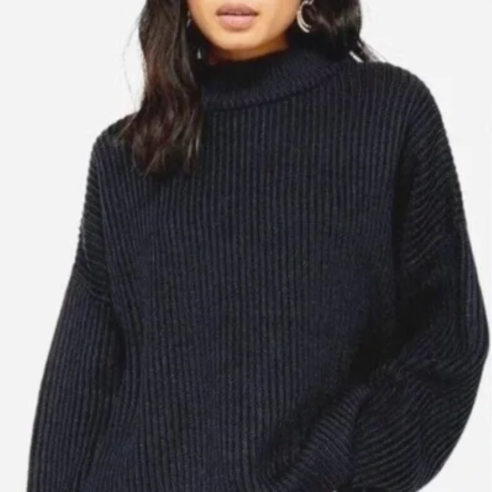 Topshop Navy Ribbed Knit Mock Neck Sweater Size S